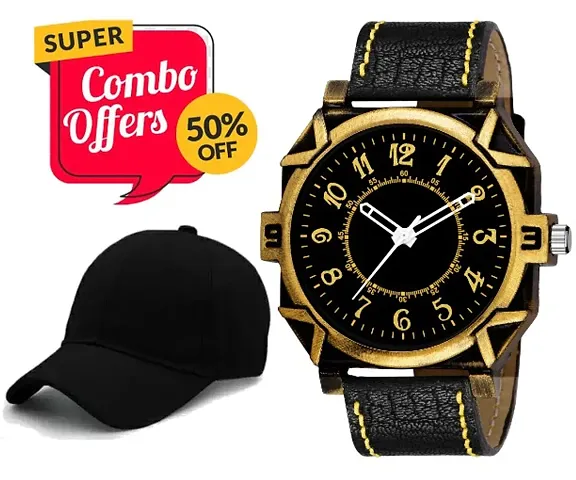 Stylish Men Watches and Boys Watches With Stylish Caps for men and boys, (Pack of 2) Best Combo for men and boys, Analog Watches, Stylish Caps for men and boys, Cobra Watches, Men Watches, Caps for me