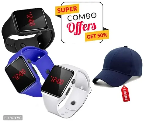 Smart Silic Smart watches, Square Dial watches, Summer Cotton Caps, Trending watches, Combo for Boys  Girls.