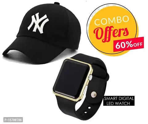 Smart Metal watch with Sports Cap (Pack of 2) New Trending Combo for Boys  Girls, Summer Sports Cap, Metalic watch, Wrist watches, Baseball Caps, Latest Combo for Unisex.