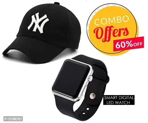 Smart Metal watch with Sports Cap (Pack of 2) New Trending Combo for Boys  Girls, Summer Sports Cap, Metalic watch, Wrist watches, Baseball Caps, Latest Combo for Unisex.-thumb0