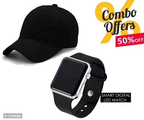 Smart Metal watch with Sports Cap (Pack of 2) New Trending Combo for Boys  Girls, Summer Sports Cap, Metalic watch, Wrist watches, Baseball Caps, Latest Combo for Unisex.