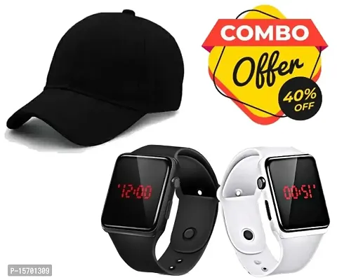Silicon Smart watch with  Cotton cap Combo (Pack of 3) Hot Sellling Sports Combo for Boys  Girls, Smart watches, Adjustable Cotton Cap, Affordable combo for Unisex.