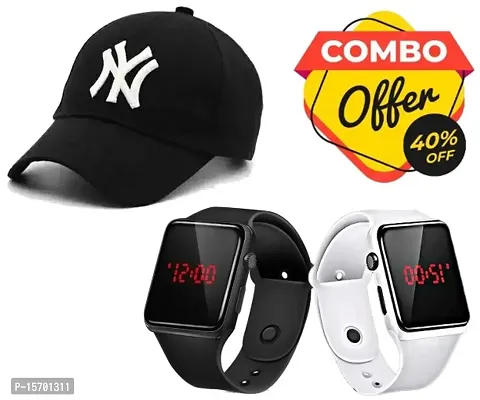 Silicon Smart watch with YN Cotton cap Combo (Pack of 3) Hot Sellling Sports Combo for Boys  Girls, Smart watches, Adjustable Cotton Cap, Affordable combo for Unisex.-thumb0