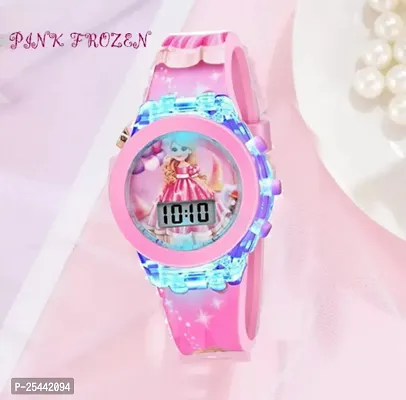 JD-Pk Pink WATCH for girls BARBIE kids light glowing watch with silicone strap Multicolor LED digital light kids watch {3-9 Year - PINK}