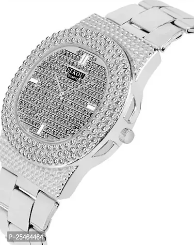Classy Square Silver Diamond Analog watch, Wrist watch, Square watch,Analog watch, Diamond watch, Free Size, Watches for Men  Women,(Pack of 1)-thumb3