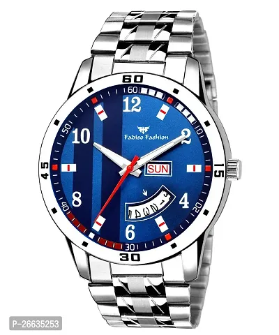 Men's Trending Date  Day Blue Dial Silver Bracelet Analog watch (PACK OF 1) Wrist watch, Gents watches, Silver watches, Best Quality, Attractive watches, Boys watches