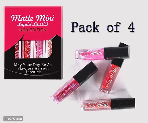 Red Edition Liquid Lipstick Combo, (Pack of 4) Matte Finish Look Waterproof Lipstick.-thumb0