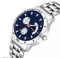 Men's Classy Blue Dial Silver Metal Wrist Watch for Men (Casual + Formal + Party wear) Watch.-thumb1