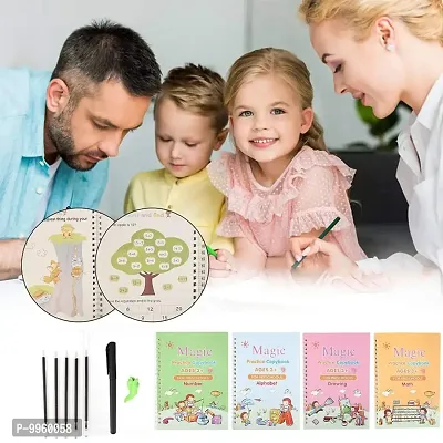 Magic Practice Copy Book for Kids - 4Pcs Magic Book with Pens, Calligraphy Books for Beginners Practice, Calligraphy Practice Book, Magic Kids Practice Copy Book, Magical Reusable Hand Writing Book-thumb0