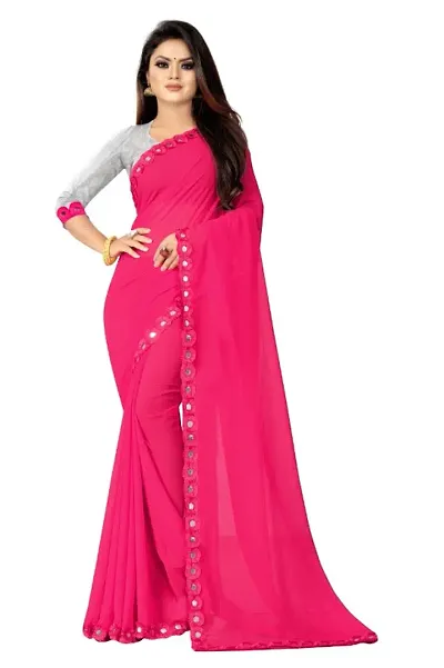 Stylish Georgette Border Work Saree With Blouse Piece