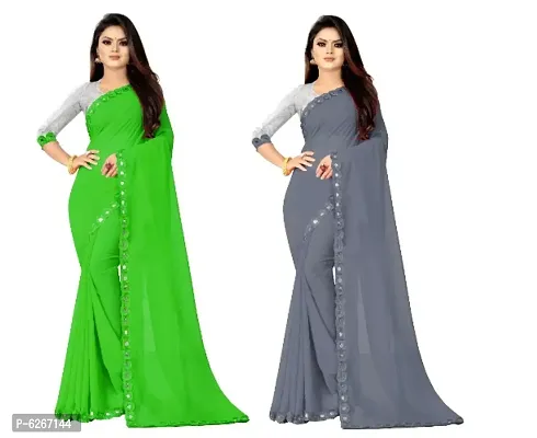 Classic Georgette Lace Work Sarees With Blouse Piece Pack Of 2