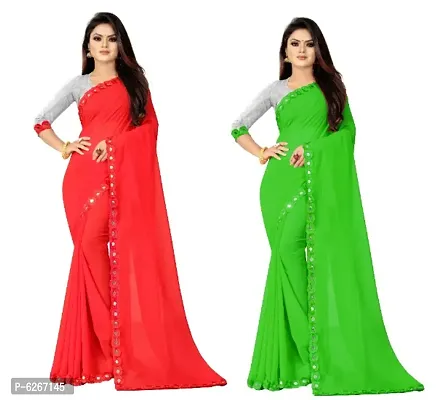 Classic Georgette Lace Work Sarees With Blouse Piece Pack Of 2-thumb0