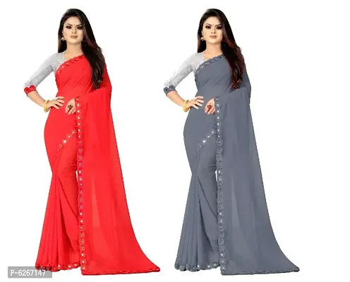 Classic Georgette Lace Work Sarees With Blouse Piece Pack Of 2