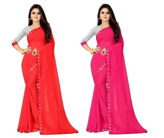 Classic Georgette Lace Work Sarees With Blouse Piece Pack Of 2