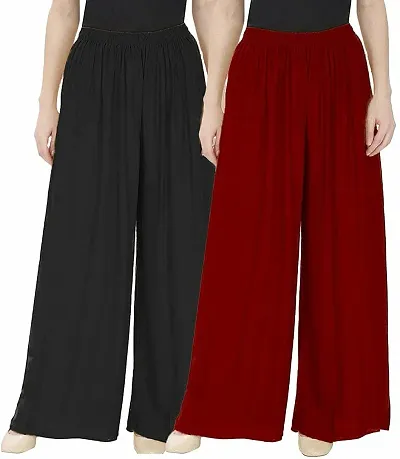 Trendy Women's Rayon Solid Palazzo (Pack Of 2)
