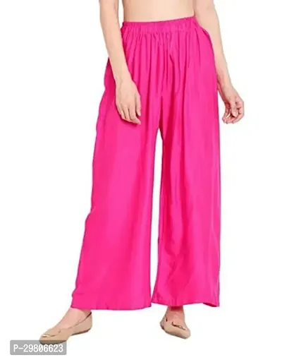 Stunning Pink Rayon Solid Palazzo For Women-thumb0