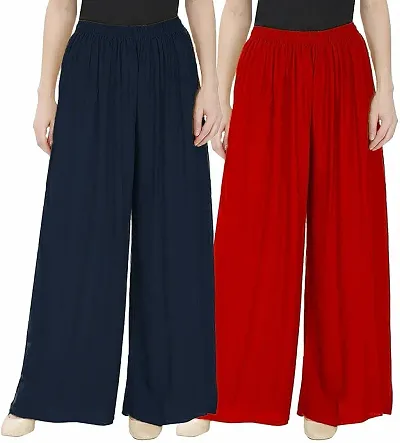 Women's Beautiful Rayon Solid Palazzos Combo (Pack of 2)