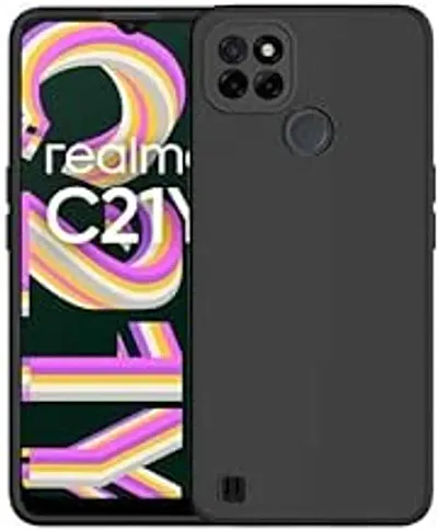 ClickCase Soft Silicone Back Cover for Realme C25Y, Matte Finish Flexible Case with Camera Protection (Realme C25Y, Black Liquid TPU)