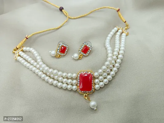 Shimmering Kundan Pearl Zirconia Jewellery Set  For Women