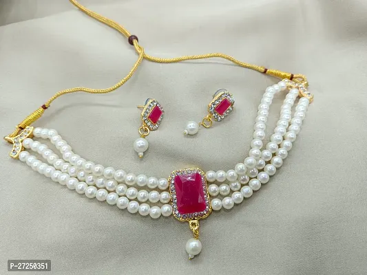 Shimmering Kundan Pearl Zirconia Jewellery Set  For Women