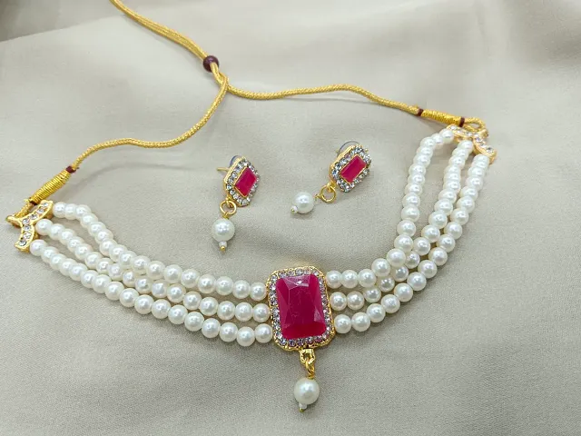 Shimmering Kundan Pearl Zirconia Jewellery Set For Women