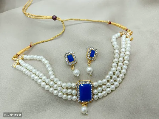 Shimmering Kundan Pearl Zirconia Jewellery Set  For Women