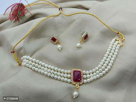 Shimmering Kundan Pearl Zirconia Jewellery Set  For Women