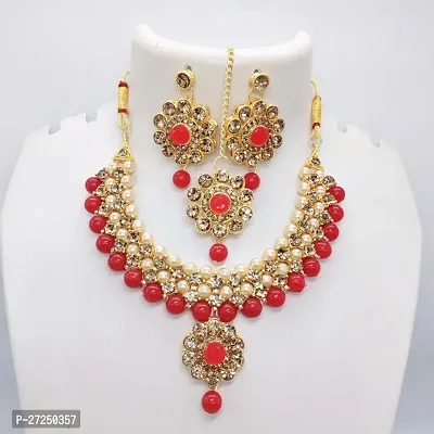 Shimmering Alloy Kundan Pearl Jewellery Set For Women