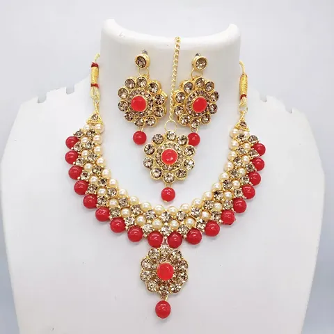 Shimmering Alloy Kundan Pearl Jewellery Set For Women