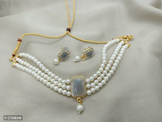 Shimmering Kundan Pearl Zirconia Jewellery Set  For Women