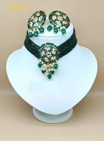 Trendy Crystal Beads Meenakari Choker Jewellery Set