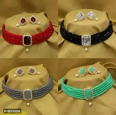 Stylish Artificial Stone Choker Jewelry Sets Combo For Women Set Of 4-thumb0