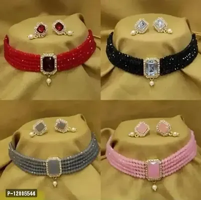 Stylish Artificial Stone Choker Jewelry Sets Combo For Women Set Of 4-thumb0