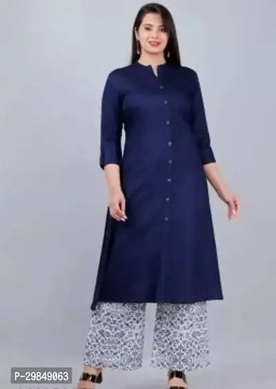 Beautiful Navy Blue Solid Cotton Kurta For Women-thumb0