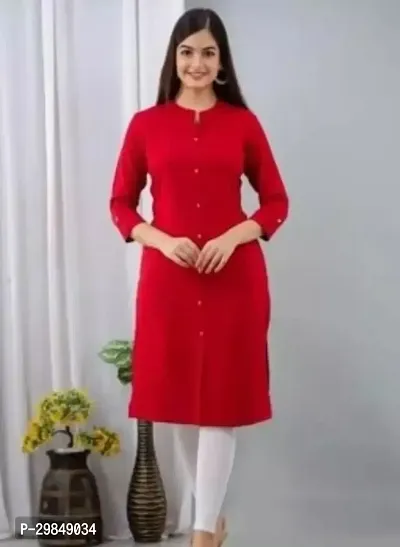 Beautiful Red Solid Cotton Kurta For Women-thumb0