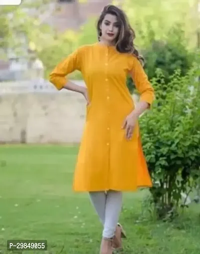 Beautiful Yellow Solid Cotton Kurta For Women-thumb0