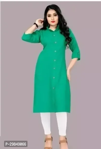 Beautiful Green Solid Cotton Kurta For Women-thumb0