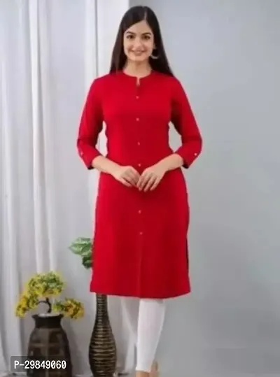 Beautiful Red Solid Cotton Kurta For Women-thumb0