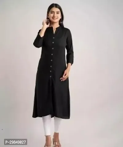 Beautiful Black Solid Cotton Kurta For Women-thumb0