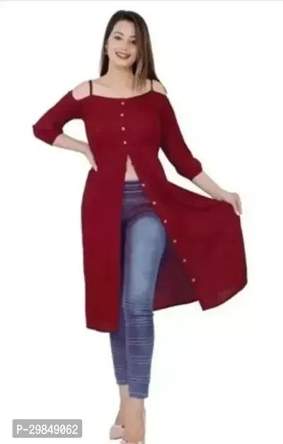 Beautiful Red Solid Cotton Kurta For Women-thumb0