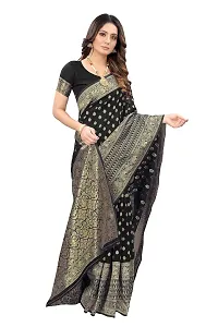 codeviser Designer Sarees Women's Banarasi Cotton Silk Saree With Blouse Piece (BLACK)-thumb3