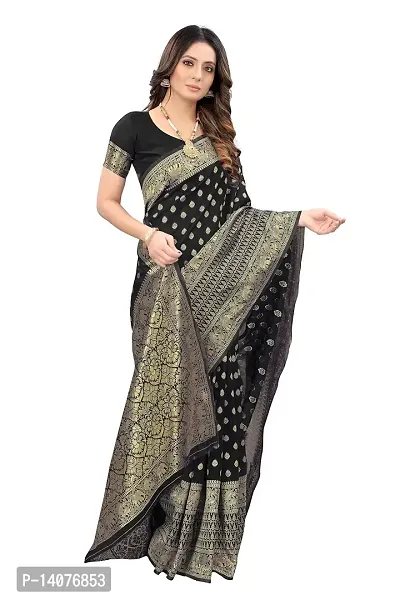 codeviser Designer Sarees Women's Banarasi Cotton Silk Saree With Blouse Piece (BLACK)-thumb4