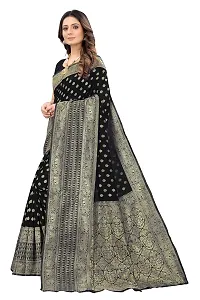 codeviser Designer Sarees Women's Banarasi Cotton Silk Saree With Blouse Piece (BLACK)-thumb1