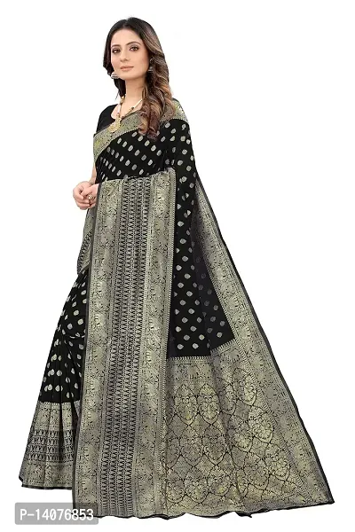 codeviser Designer Sarees Women's Banarasi Cotton Silk Saree With Blouse Piece (BLACK)-thumb2