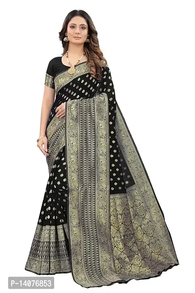 codeviser Designer Sarees Women's Banarasi Cotton Silk Saree With Blouse Piece (BLACK)