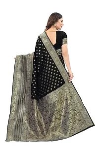 codeviser Designer Sarees Women's Banarasi Cotton Silk Saree With Blouse Piece (BLACK)-thumb2