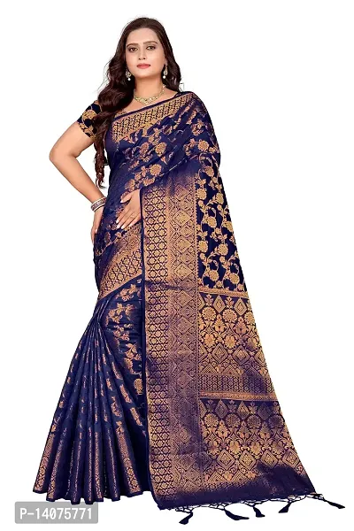 Codeviser Women's Silk Saree With Blouse Piece (Codeviser_Navy Blue)-thumb0