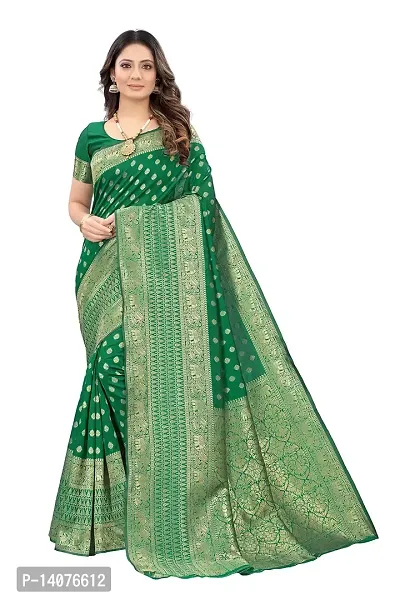 codeviser Designer Sarees Women's Banarasi Cotton Silk Saree With Blouse Piece (GREEN)