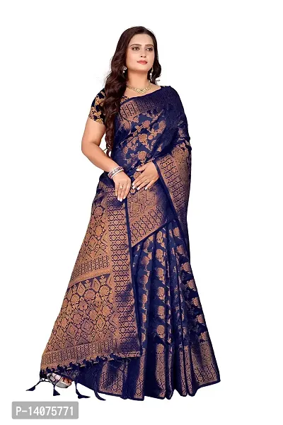 Codeviser Women's Silk Saree With Blouse Piece (Codeviser_Navy Blue)-thumb3