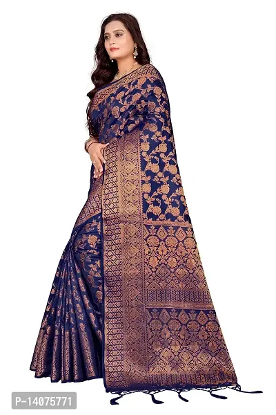 Codeviser Women's Silk Saree With Blouse Piece (Codeviser_Navy Blue)-thumb2